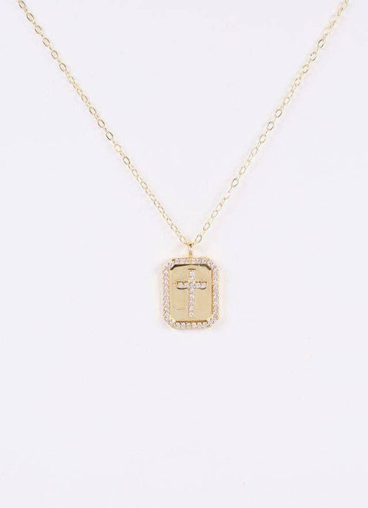 Caroline Hill - Cross Plate Necklace GOLD